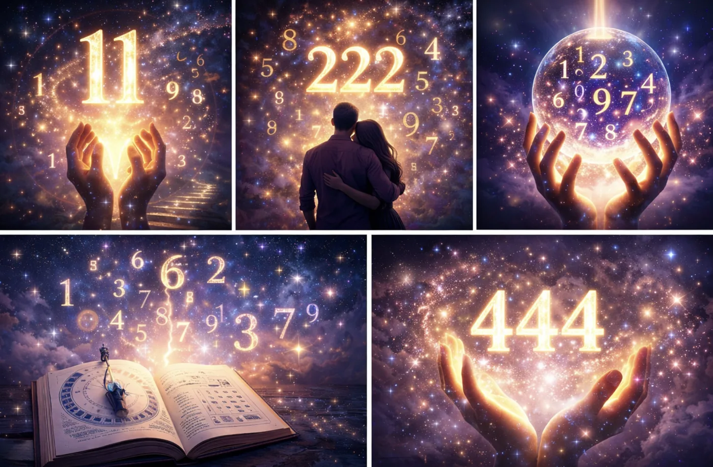 Glowing angel numbers and cosmic numerology symbols